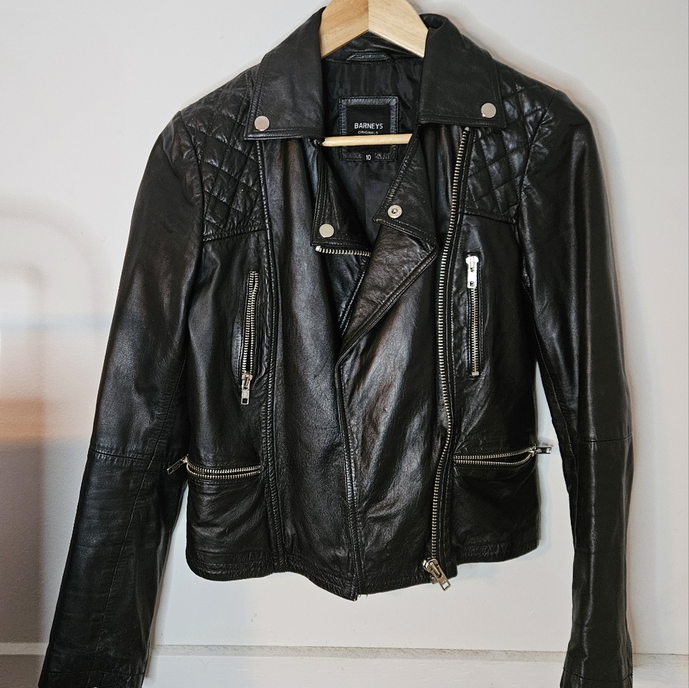 Barneys New York Black Genuine Leather Jacket